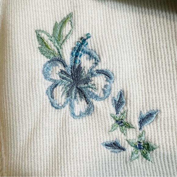 Vintage Alfred Dunner Nautical Tropical Hibiscus Fish Seahorse Embroidered Top - Picture 4 of 16